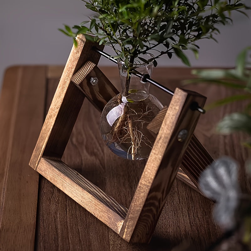 Vintage Wooden Frame Hydroponic Vase